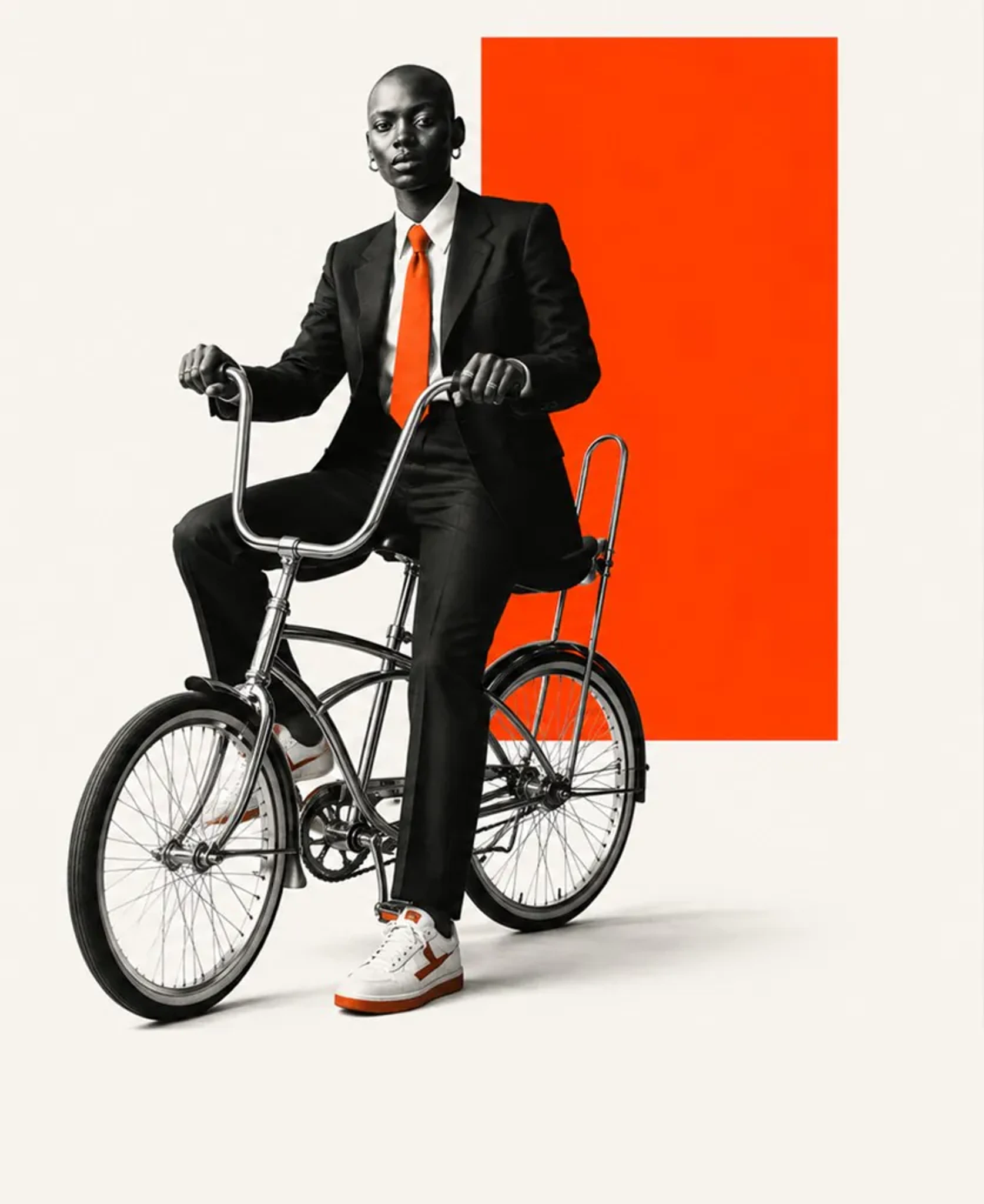 Buki Koshoni seated on a chrome bicycle, RAW Studio London