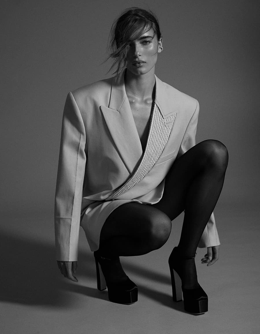 Black and white fashion reference, sculptural tailoring in studio light from Fashion Editorials