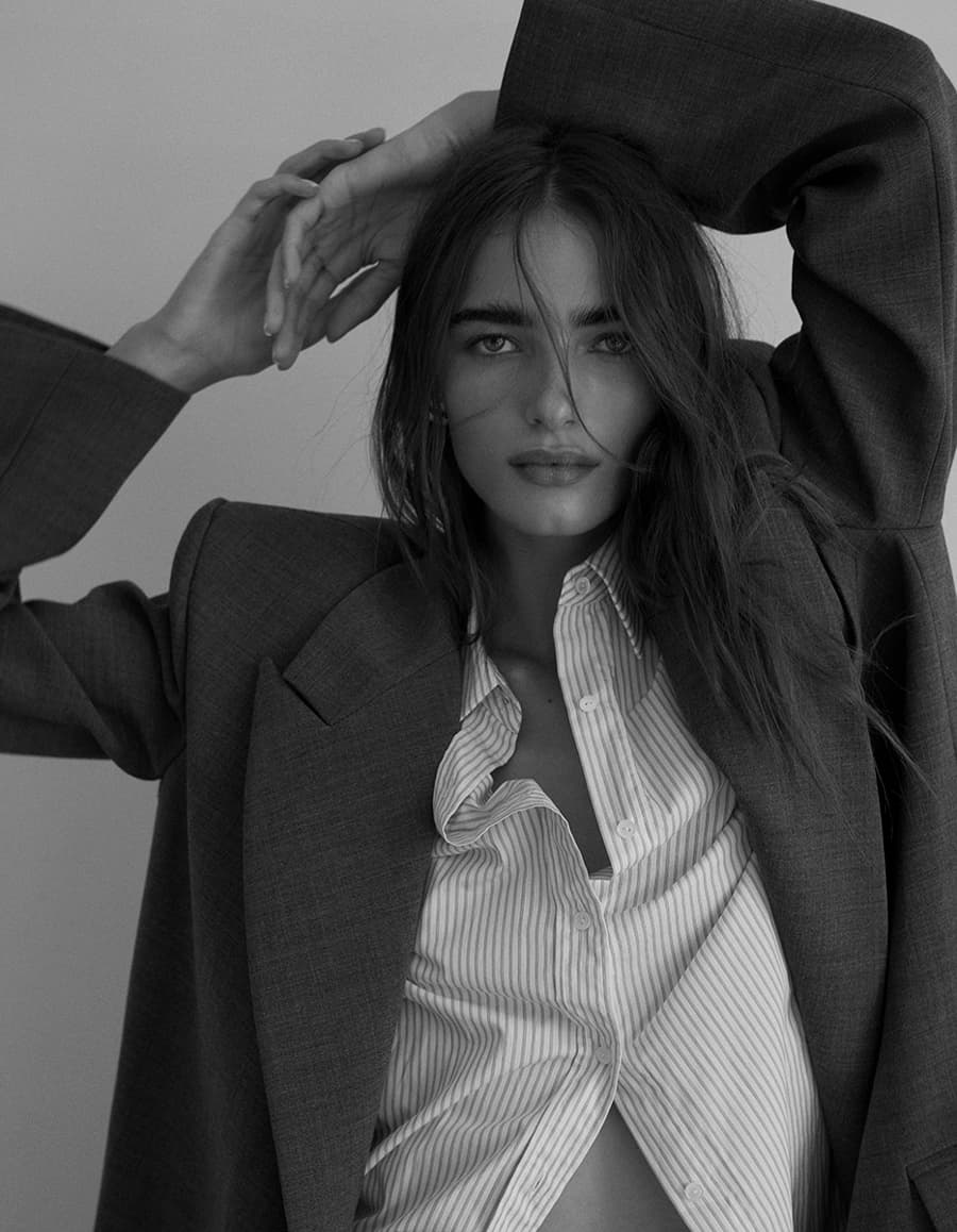 Black and white fashion reference, oversized tailoring portrait from Fashion Editorials