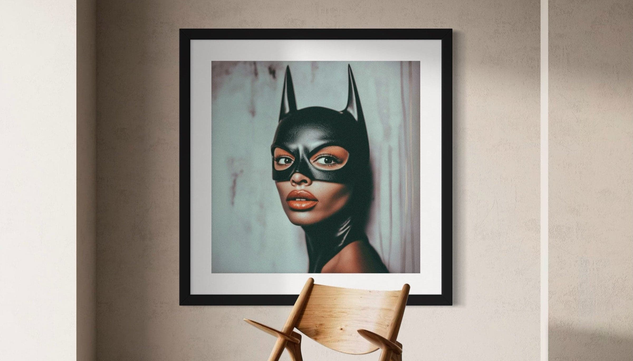 A Buki Koshoni print framed on a living room wall